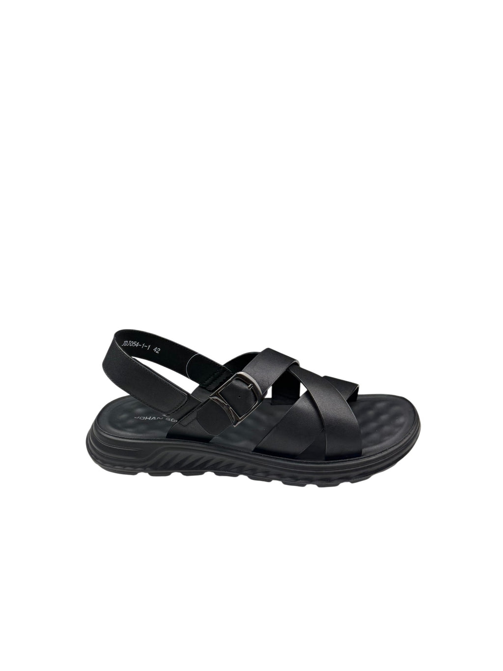 Sandale casual bărbați negre din piele naturală cu bretele împletite și cataramă