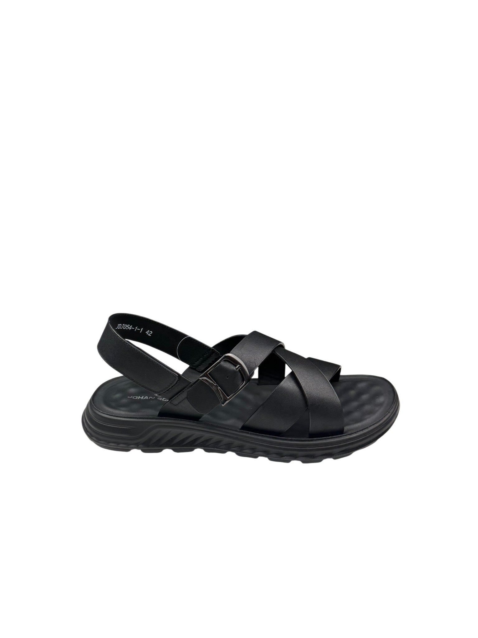 Sandale casual bărbați negre din piele naturală cu bretele împletite și cataramă