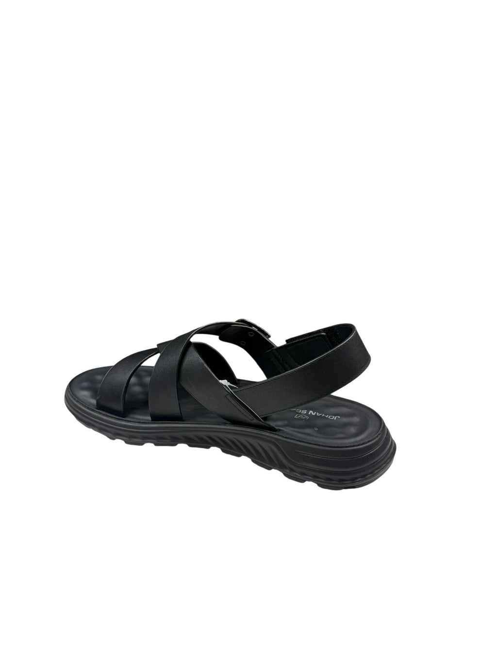 Sandale casual bărbați negre din piele naturală cu bretele împletite și cataramă