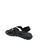 Sandale casual bărbați negre din piele naturală cu bretele împletite și cataramă