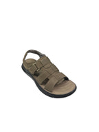 Sandale casual bărbați kaki din piele naturală cu bretele late și închidere cu arici