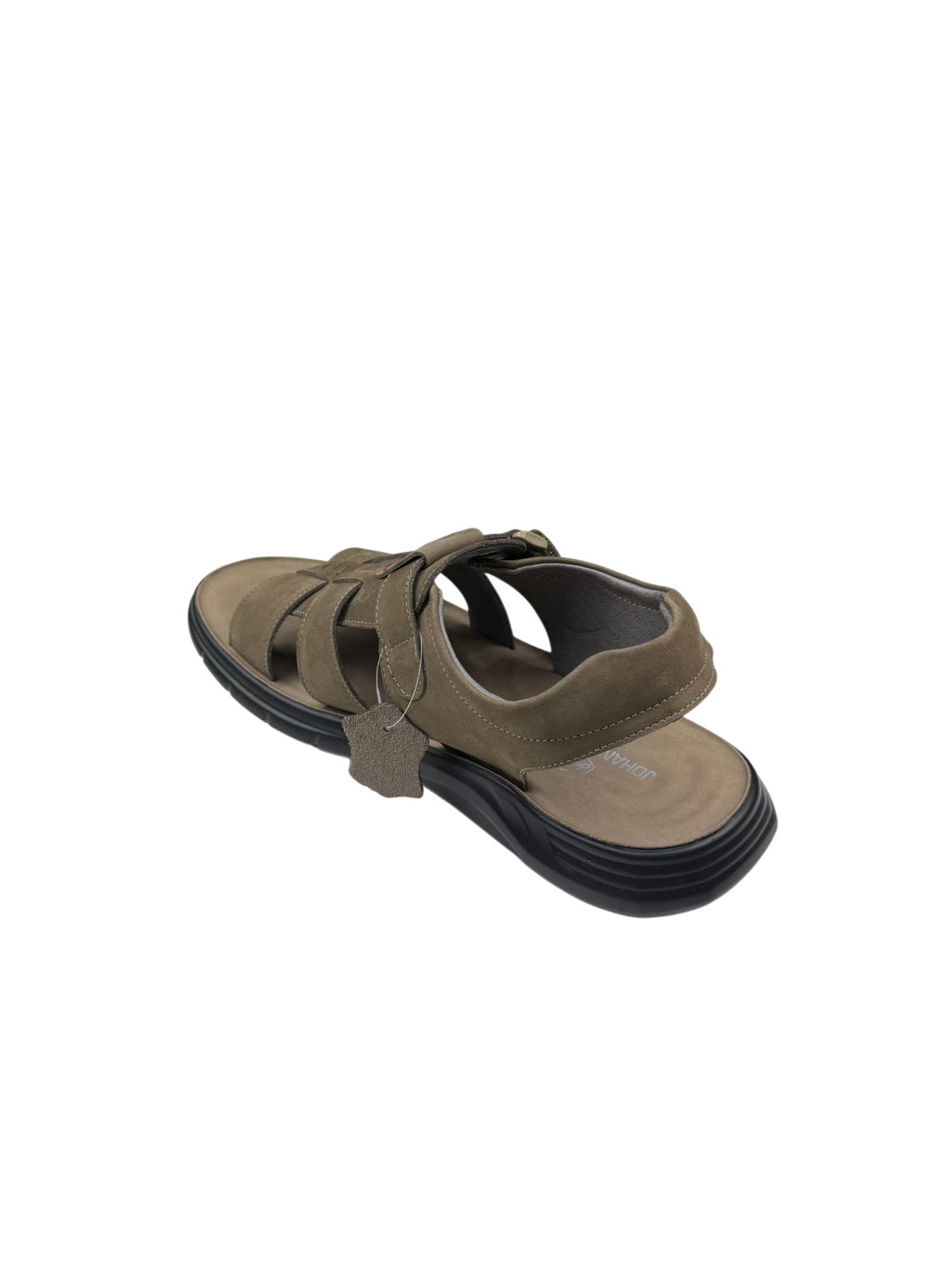 Sandale casual bărbați kaki din piele naturală cu bretele late și închidere cu arici