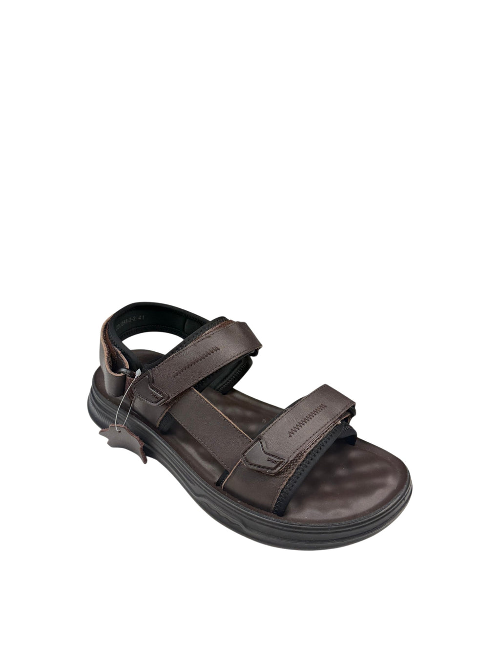 Sandale casual bărbați maro din piele naturală cu arici și bretele textile