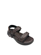 Sandale casual bărbați maro din piele naturală cu arici și bretele textile