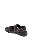Sandale casual bărbați maro din piele naturală cu arici și bretele textile