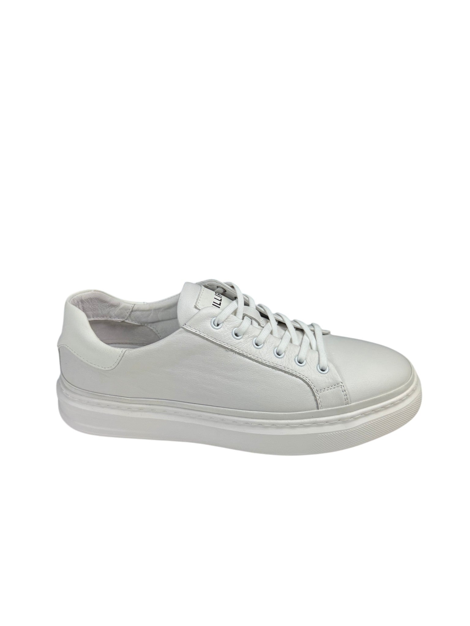 Pantofi sport bărbați albi din piele naturală cu șireturi și talpă albă