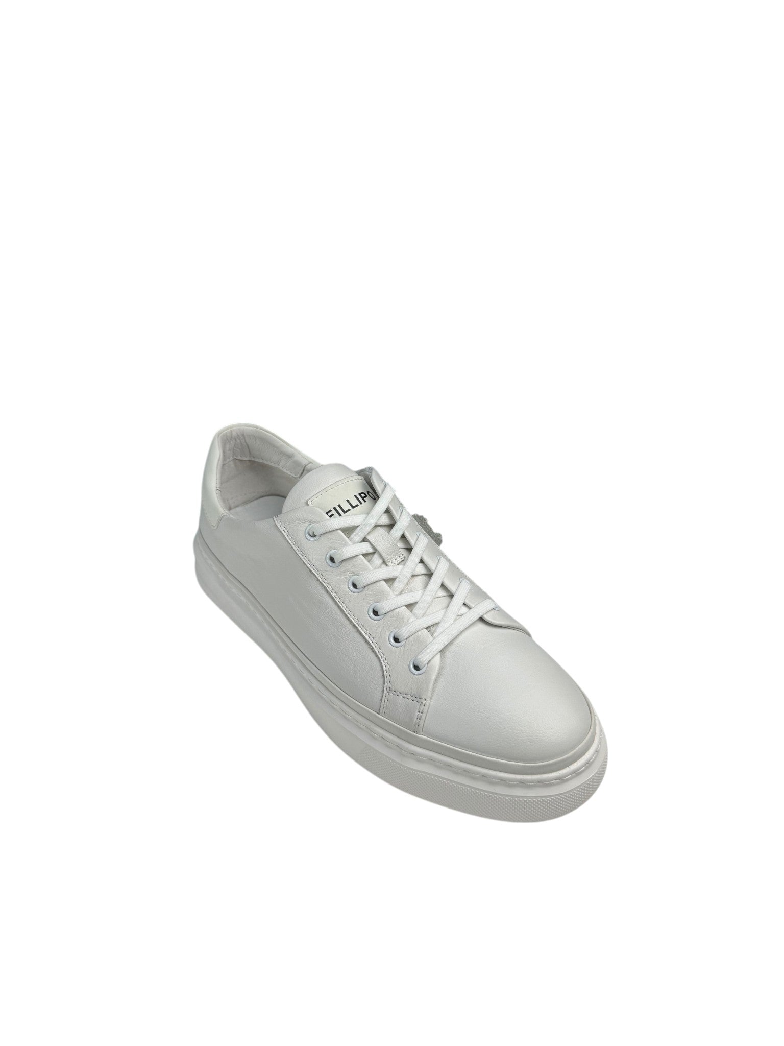 Pantofi sport bărbați albi din piele naturală cu șireturi și talpă albă