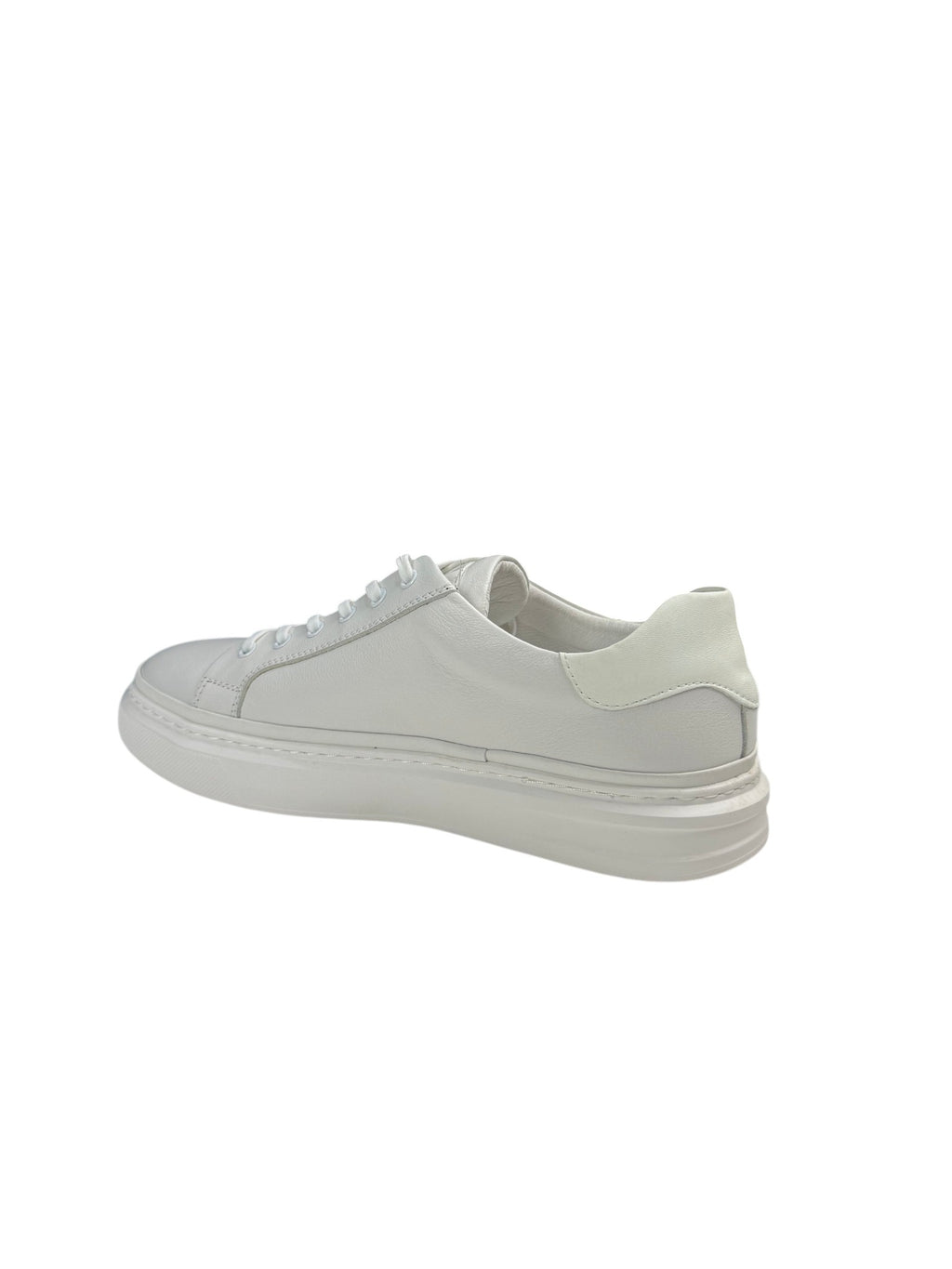 Pantofi sport bărbați albi din piele naturală cu șireturi și talpă albă