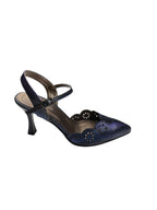 Pantofi eleganți damă bleumarin cu vârf ascuțit și perforații