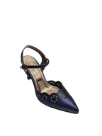 Pantofi eleganți damă bleumarin cu vârf ascuțit și perforații