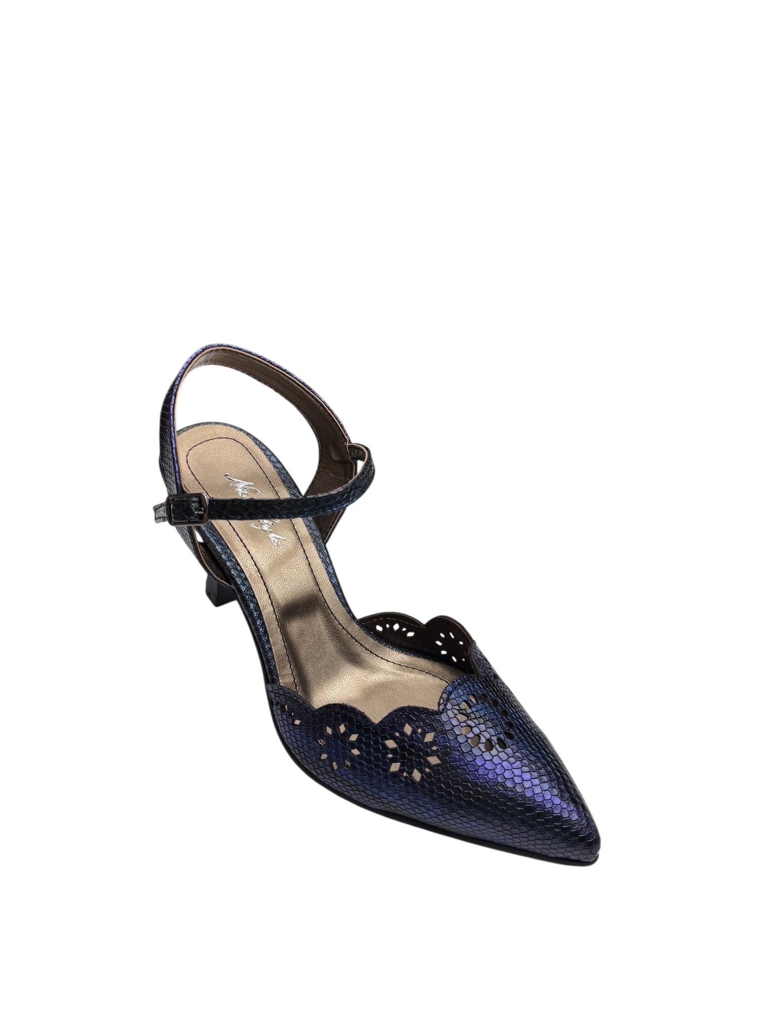 Pantofi eleganți damă bleumarin cu vârf ascuțit și perforații