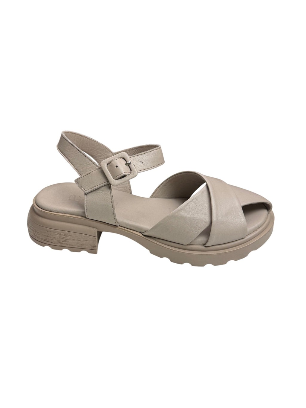 Sandale casual damă bej din piele naturală cu bretele late