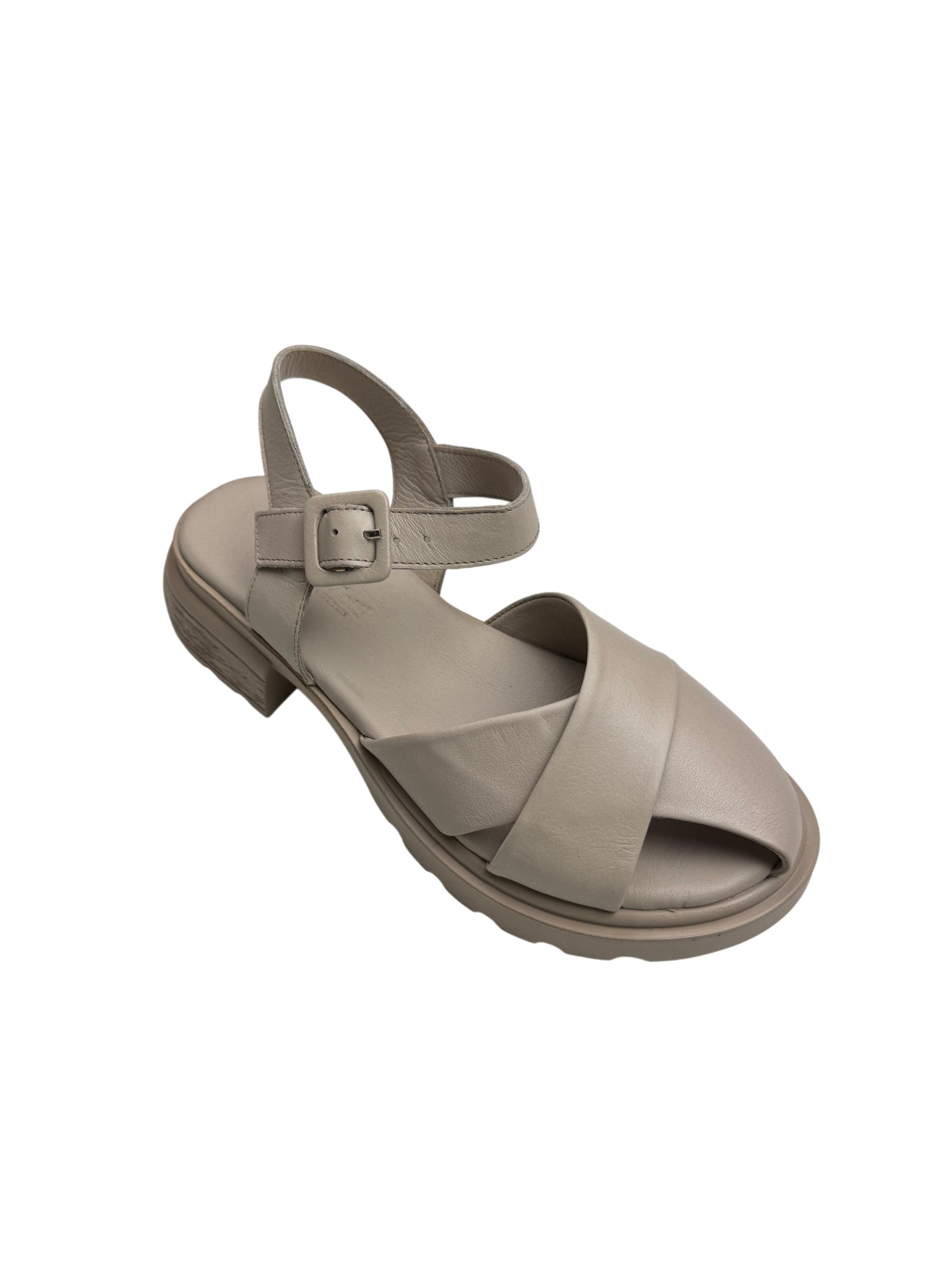 Sandale casual damă bej din piele naturală cu bretele late
