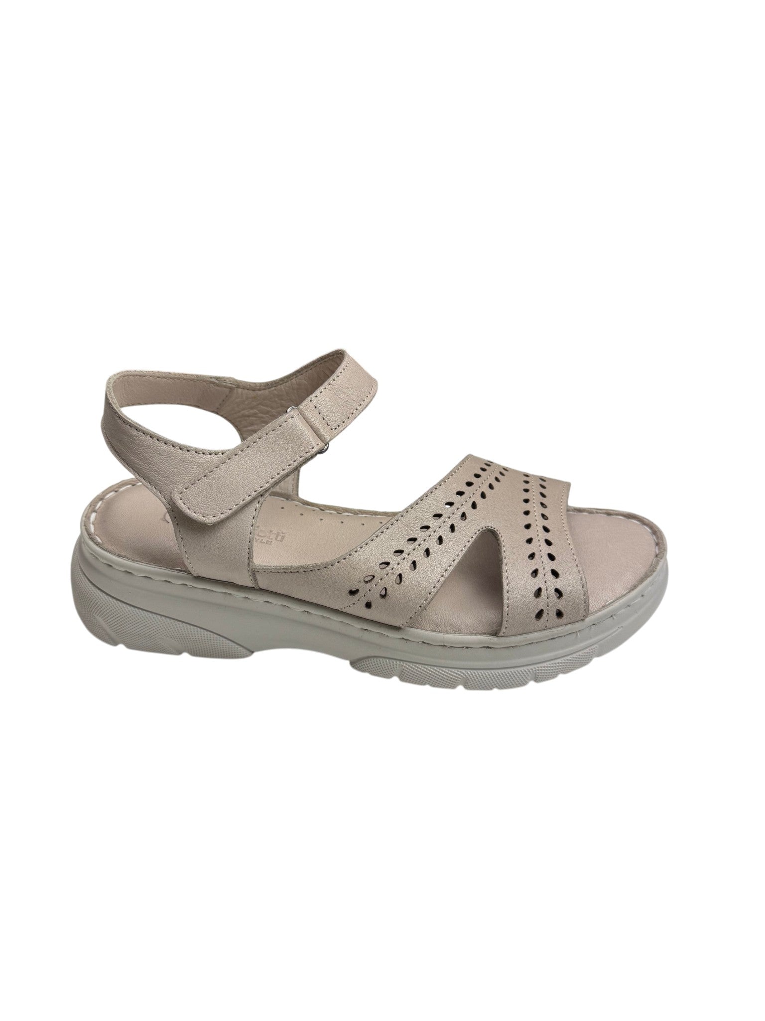 Sandale casual damă bej din piele naturală și bretele perforate