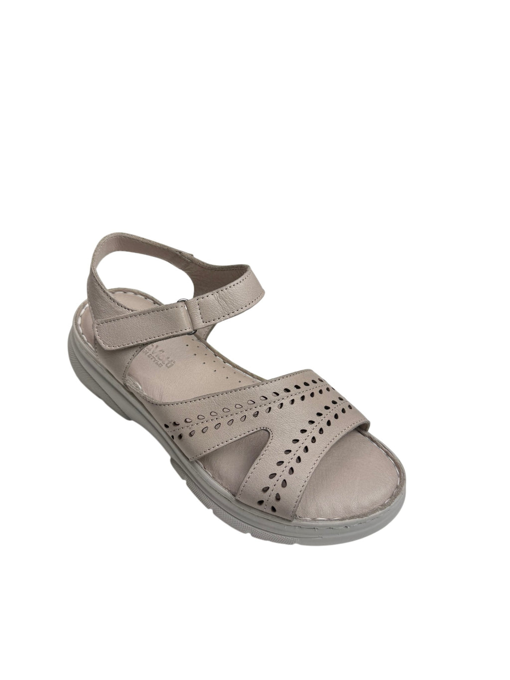 Sandale casual damă bej din piele naturală și bretele perforate