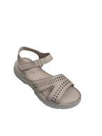 Sandale casual damă bej din piele naturală și bretele perforate