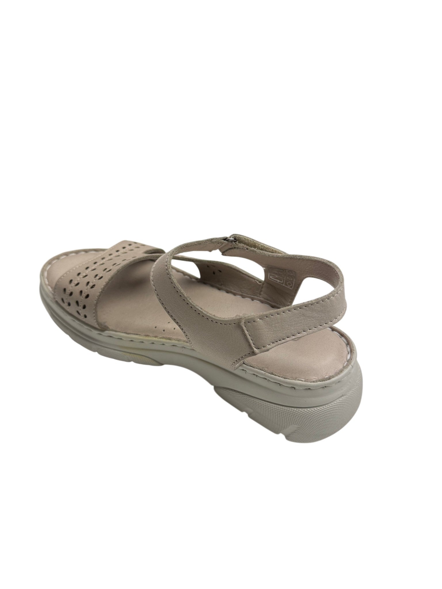 Sandale casual damă bej din piele naturală și bretele perforate