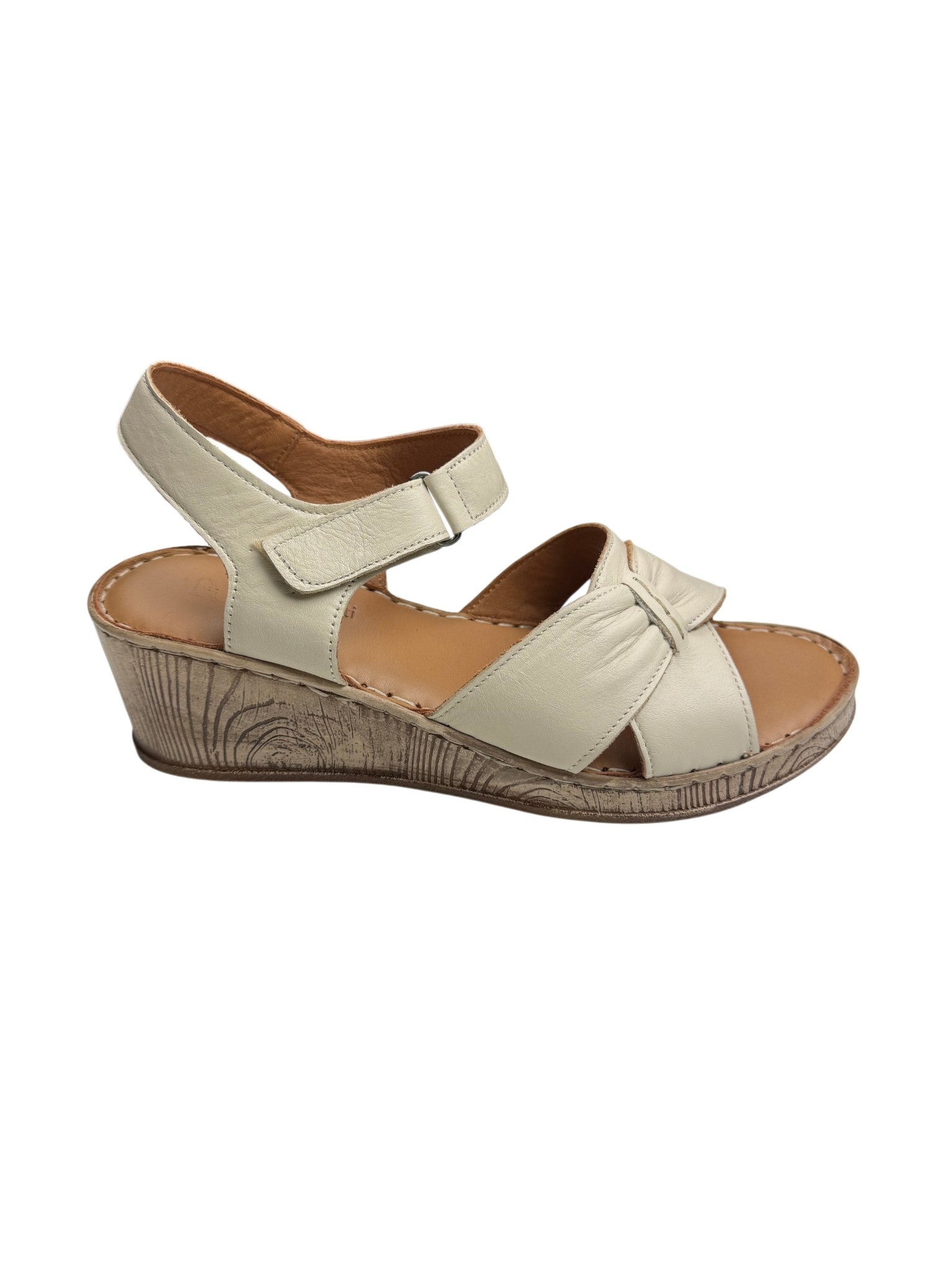 Sandale casual damă bej din piele naturală cu platformă