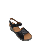 Sandale casual damă negre din piele naturală cu platformă
