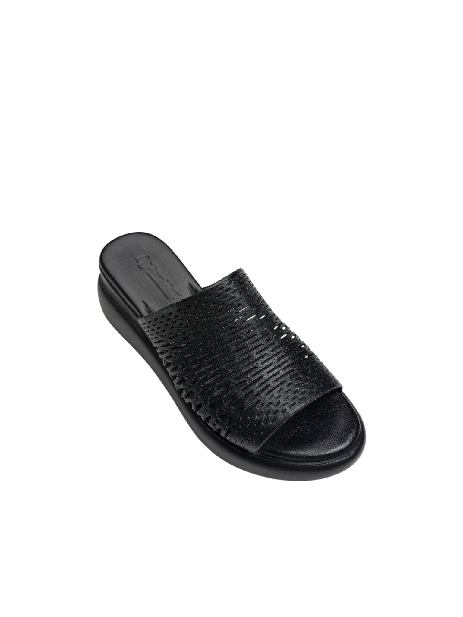 Papuci damă negri din piele naturală cu decupaje și platformă