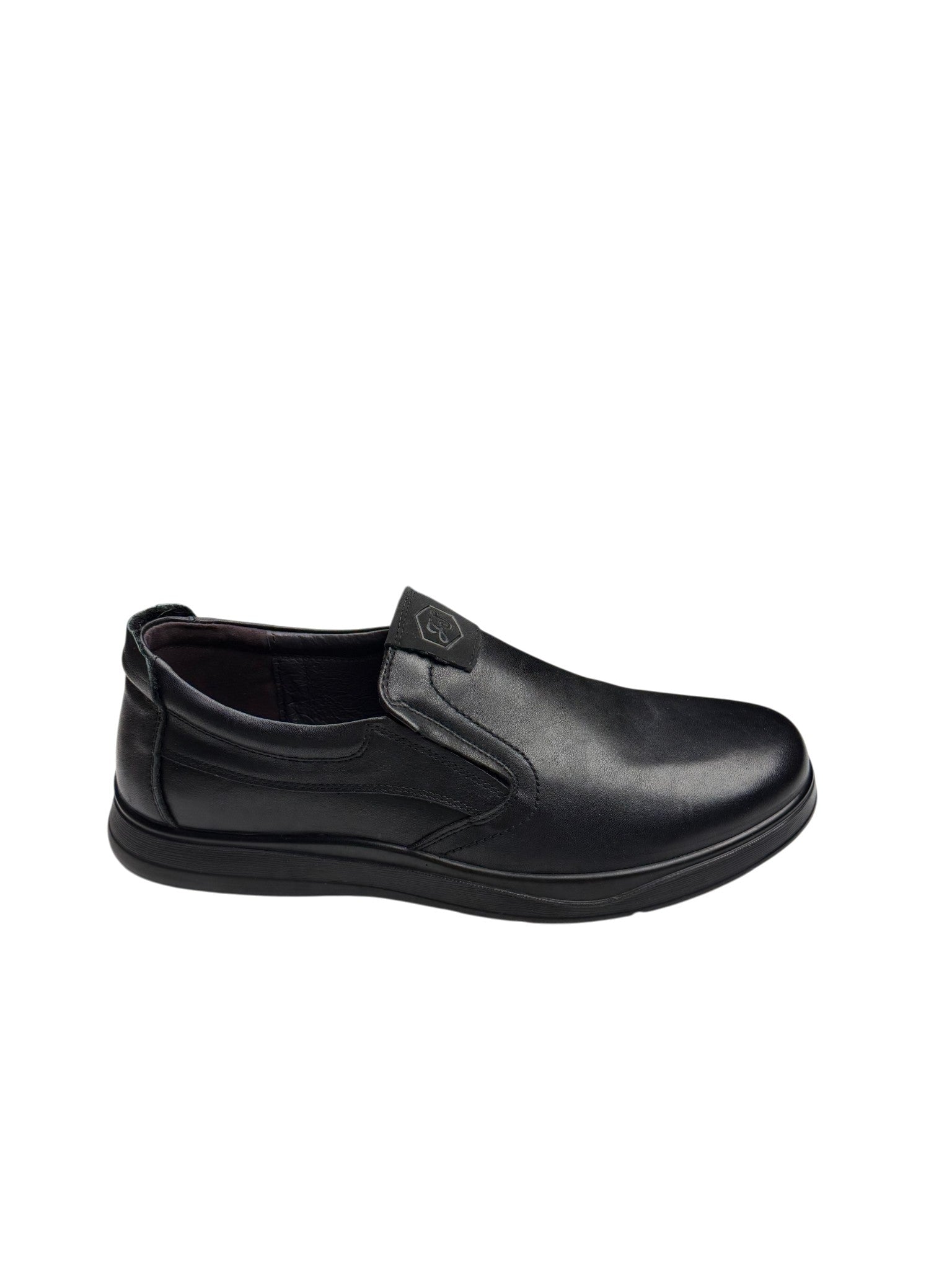 Pantofi casual bărbați negri din piele naturală cu elastic lateral