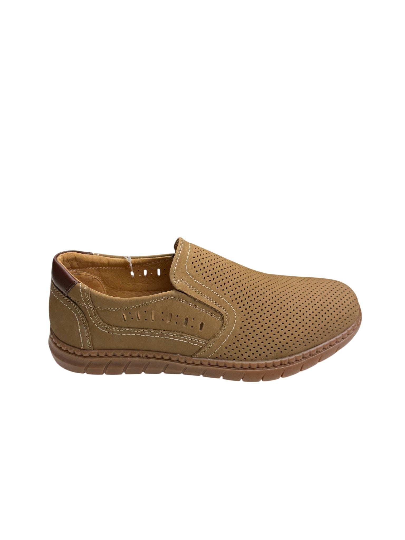 Pantofi casual bărbați bej din piele naturală cu perforații