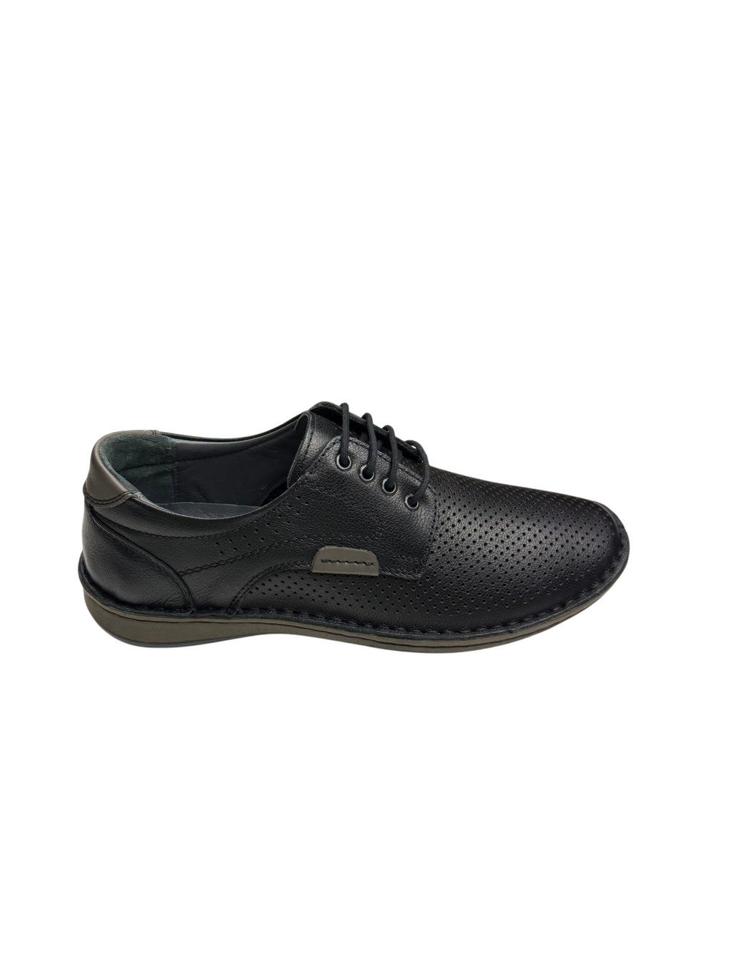 Pantofi casual bărbați negri din piele naturală cu perforații