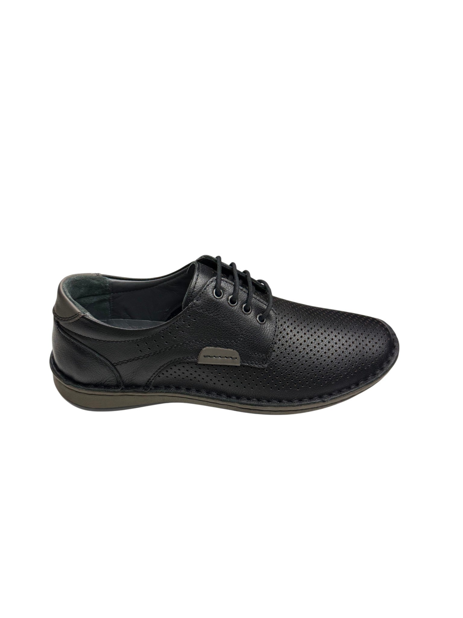 Pantofi casual bărbați negri din piele naturală cu perforații