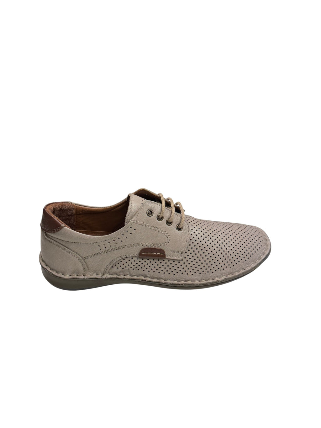 Pantofi casual bărbați crem din piele naturală cu perforații
