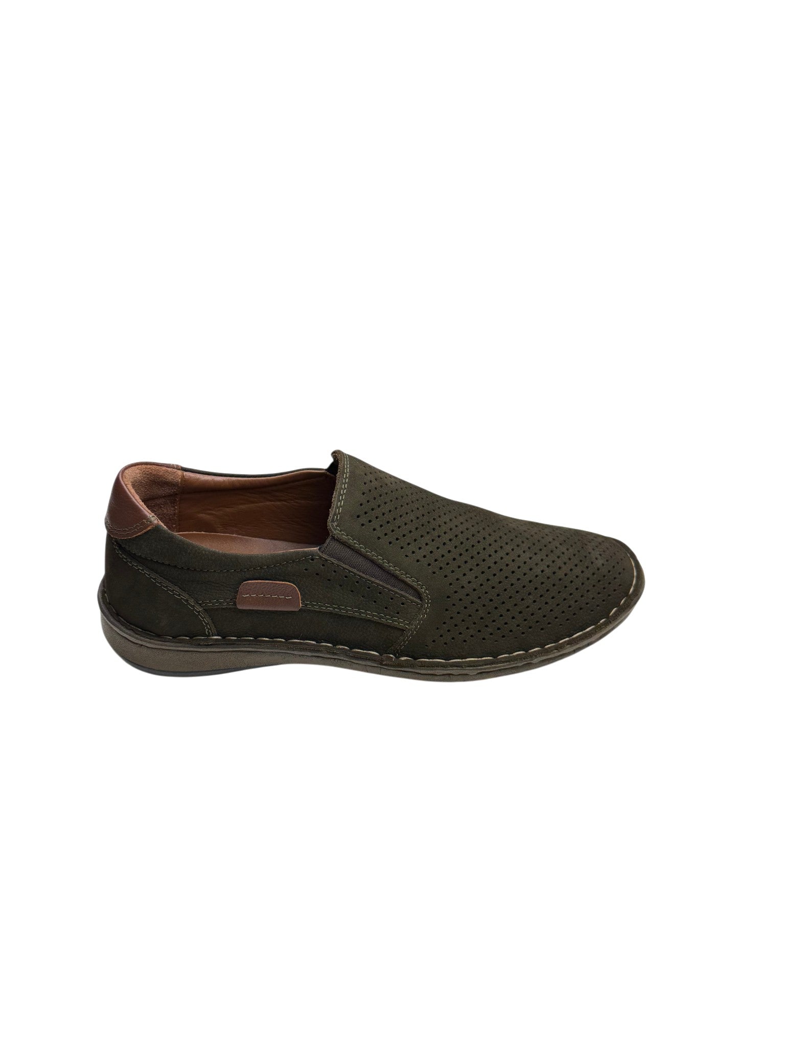 Pantofi casual bărbați kaki din piele naturală cu perforații