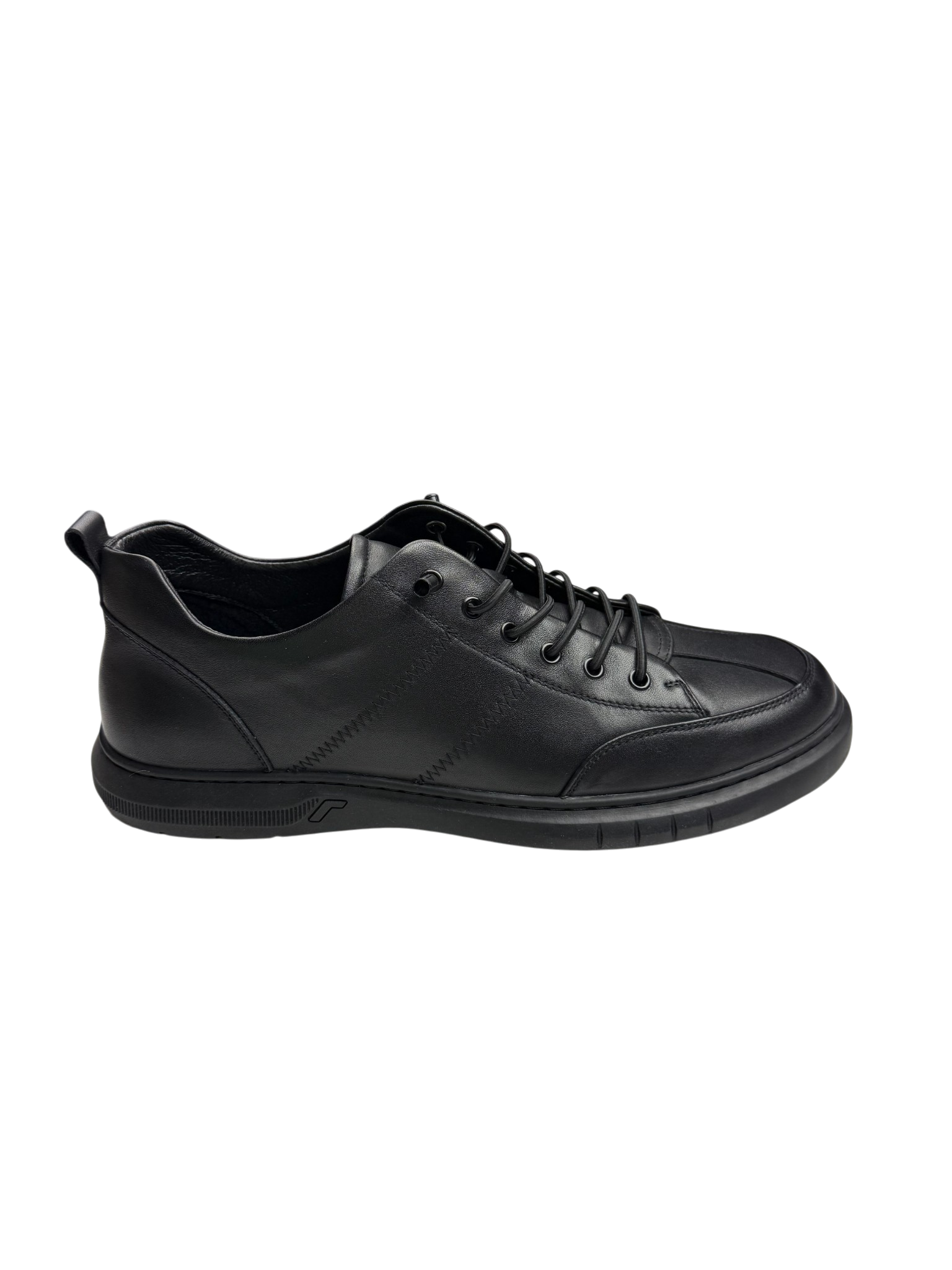 Pantofi casual bărbați negri din piele naturală cu cusături decorative