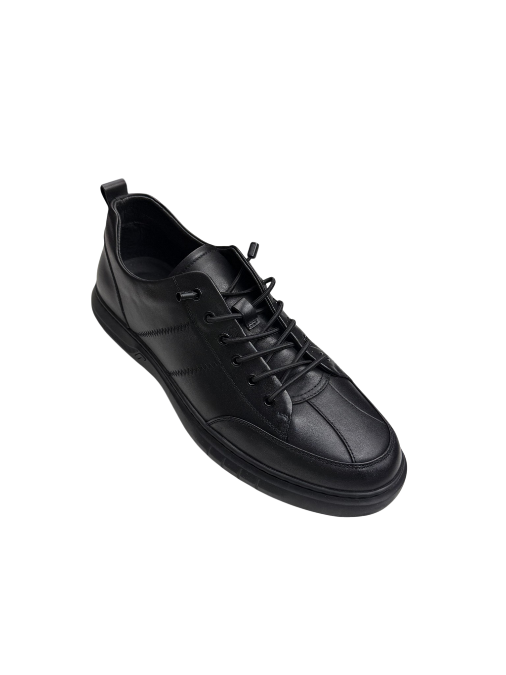 Pantofi casual bărbați negri din piele naturală cu cusături decorative