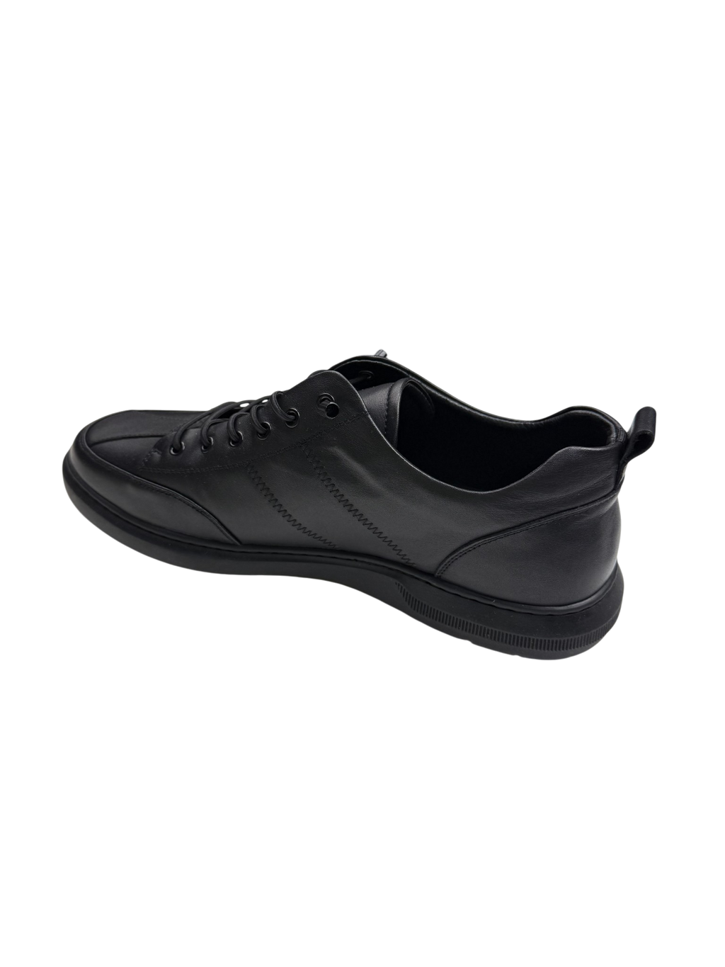 Pantofi casual bărbați negri din piele naturală cu cusături decorative