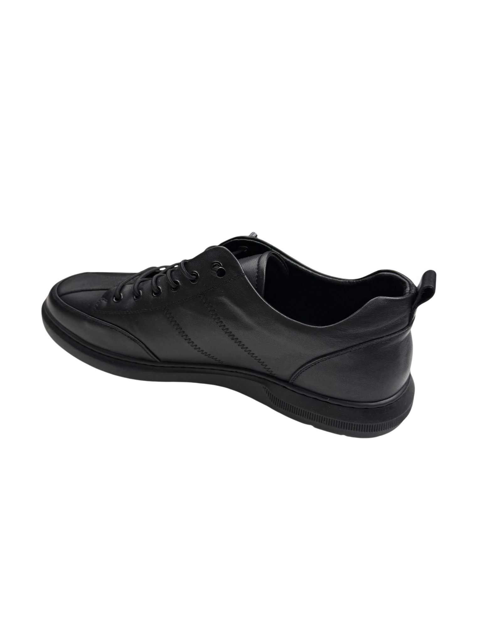 Pantofi casual bărbați negri din piele naturală cu cusături decorative