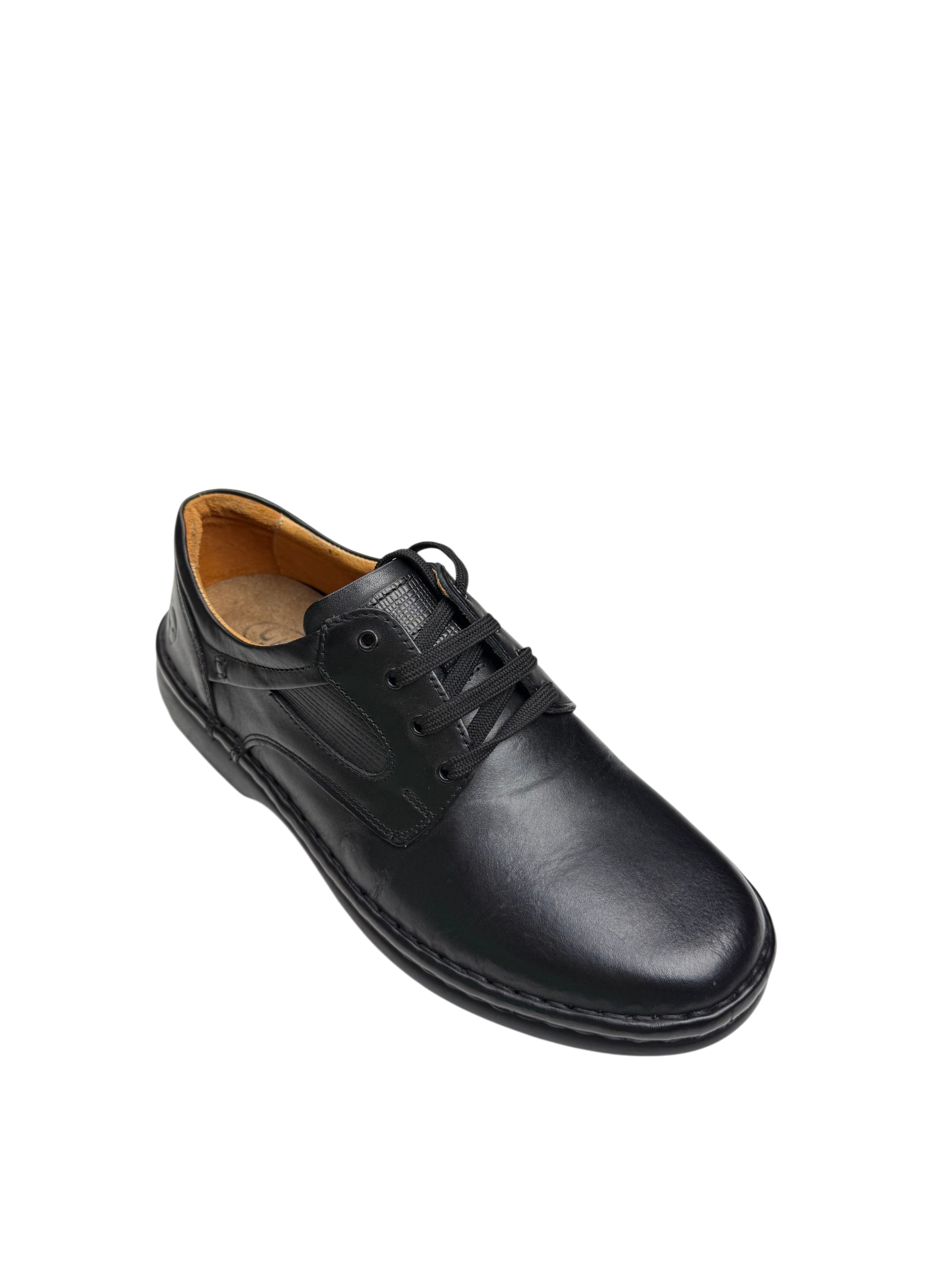 Pantofi casual bărbați negri din piele naturală cu șireturi