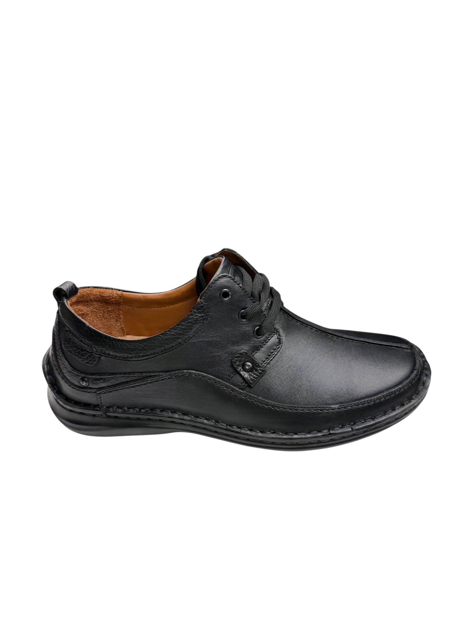 Pantofi casual bărbați negri din piele naturală cu cusătură pe mijloc
