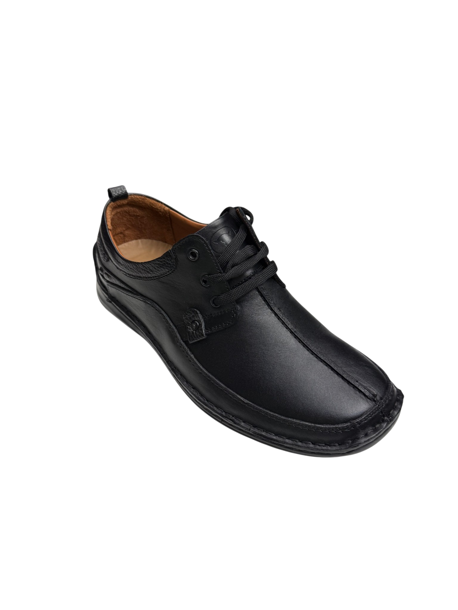 Pantofi casual bărbați negri din piele naturală cu cusătură pe mijloc