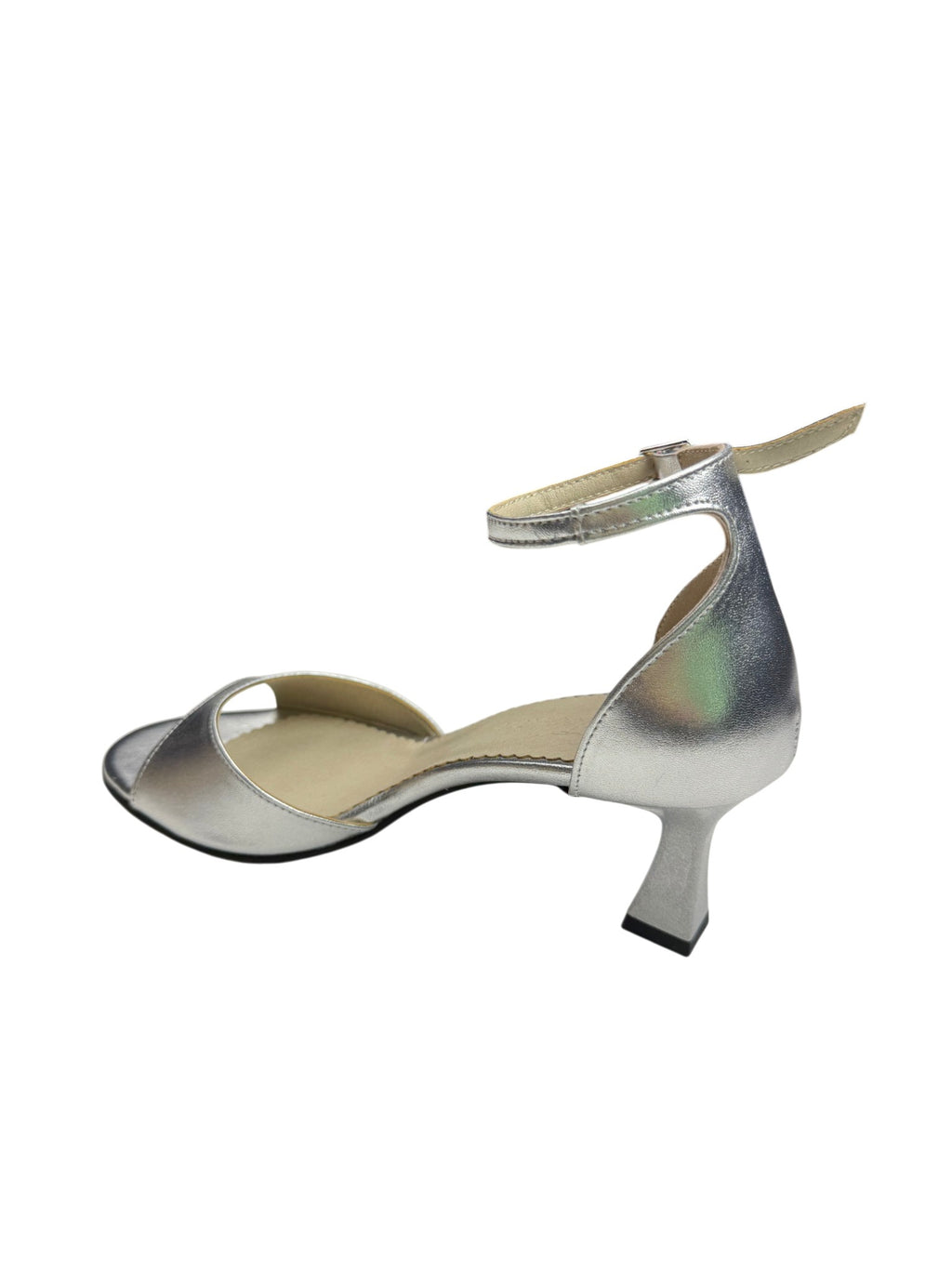 Sandale elegante de damă argintii din piele naturală
