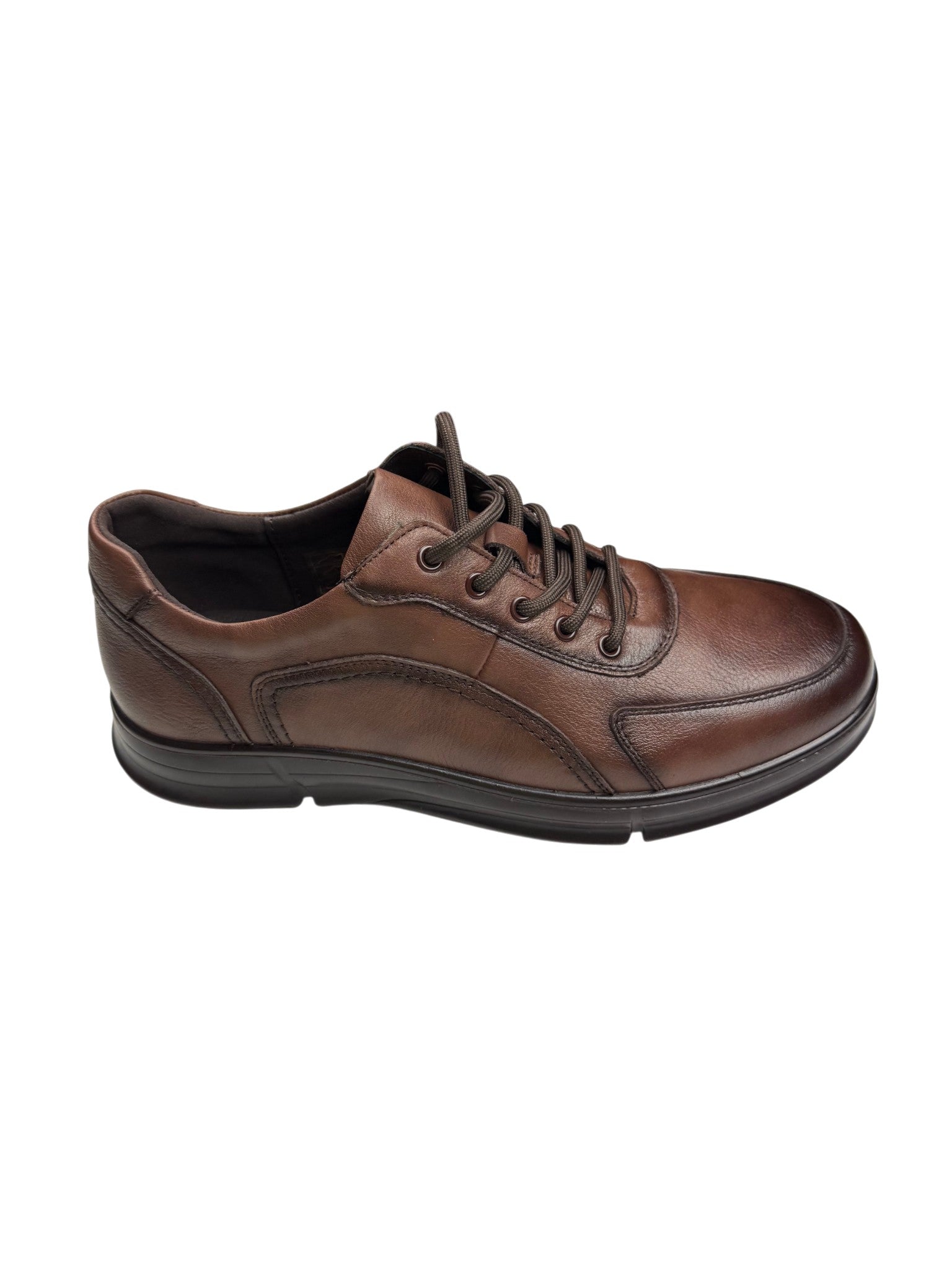 Pantofi sport bărbați maro din piele naturală cu talpă groasă și cusături