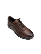 Pantofi sport bărbați maro din piele naturală cu talpă groasă și cusături