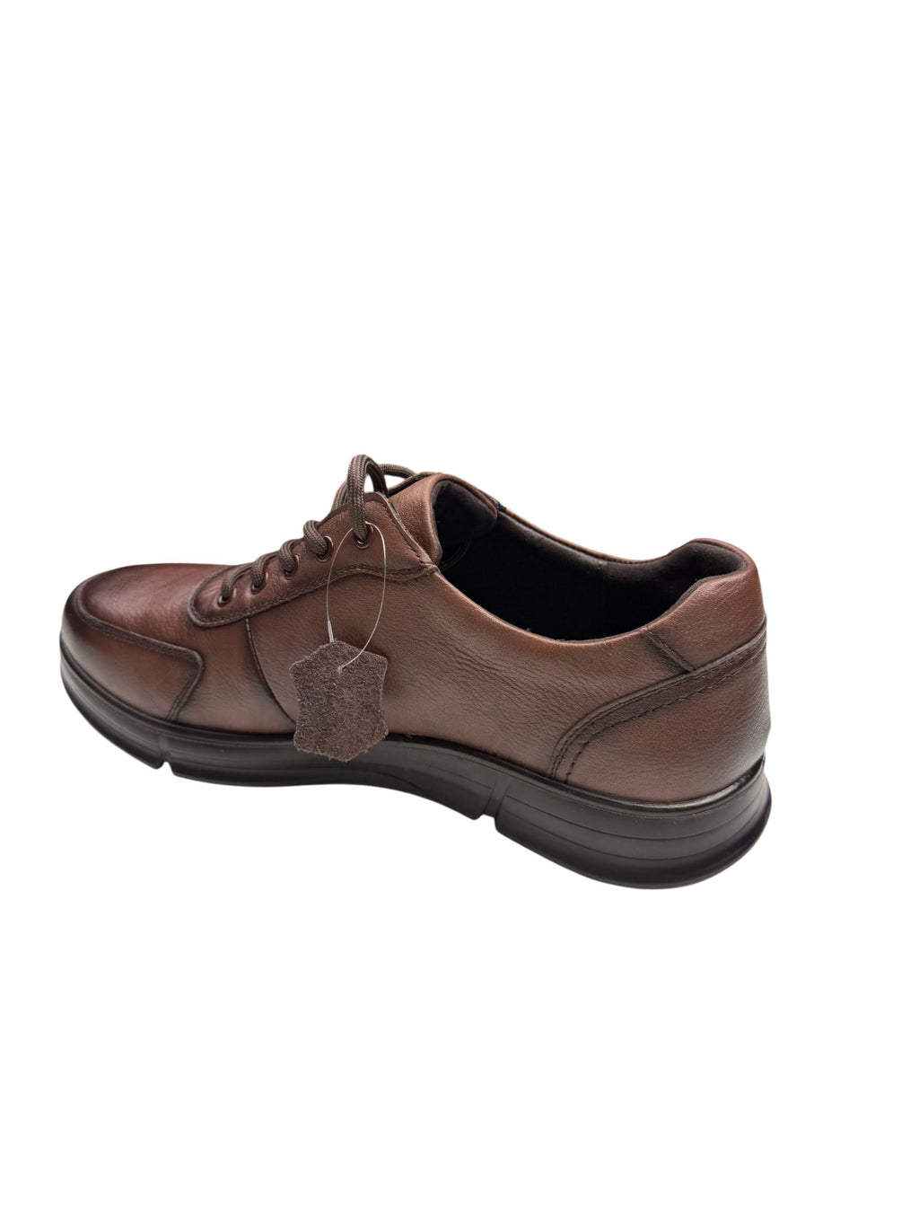 Pantofi sport bărbați maro din piele naturală cu talpă groasă și cusături