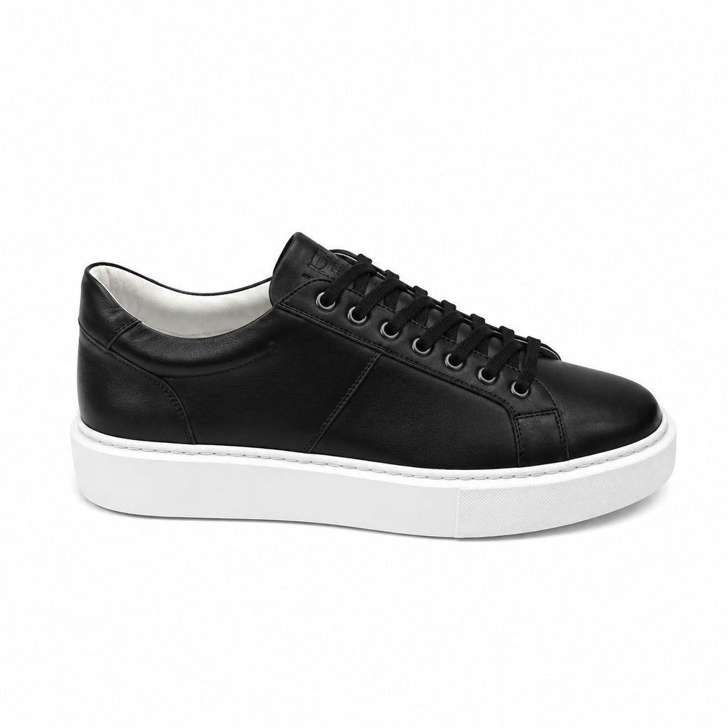 Pantofi sport bărbați negri din piele naturală cu talpă albă