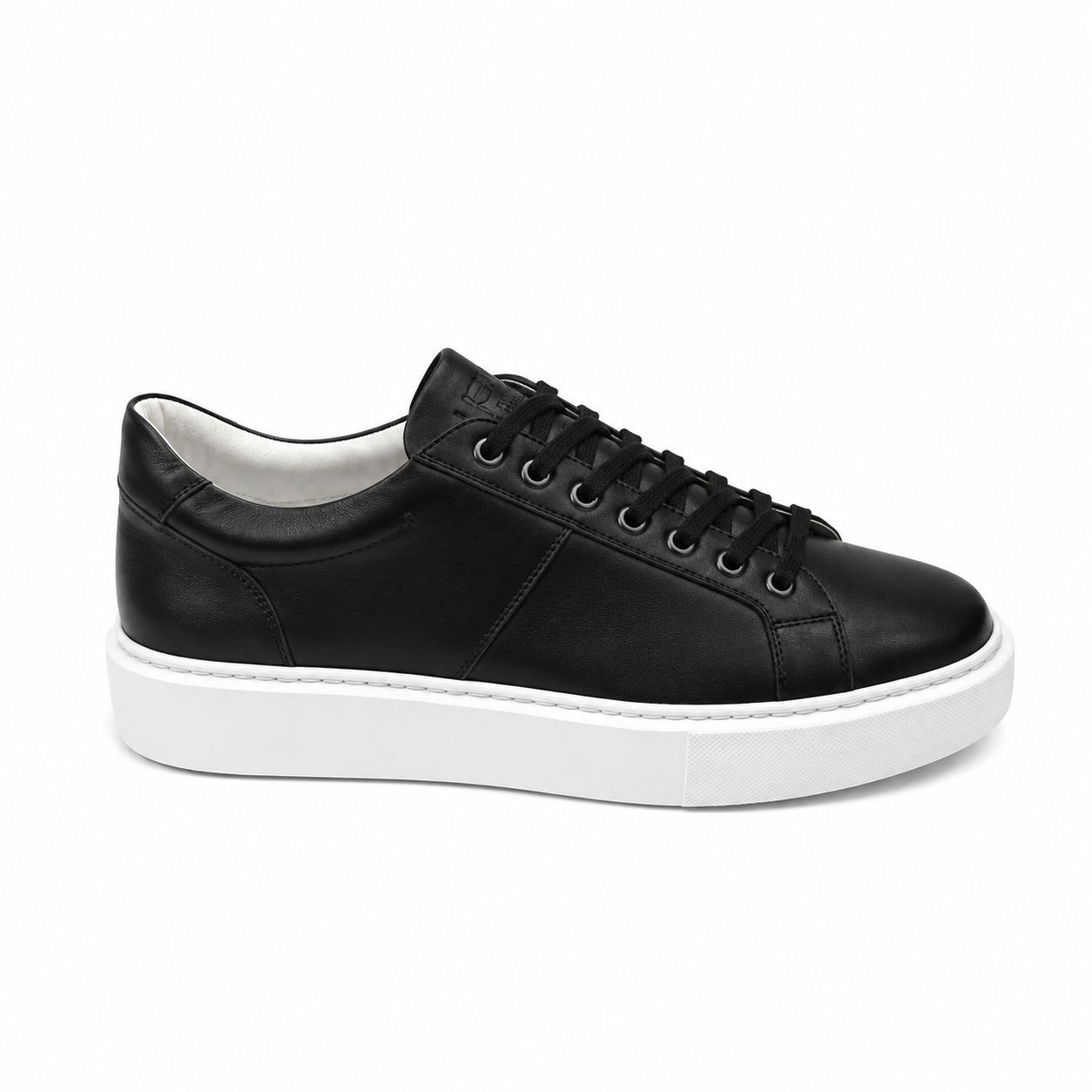 Pantofi sport bărbați negri din piele naturală cu talpă albă