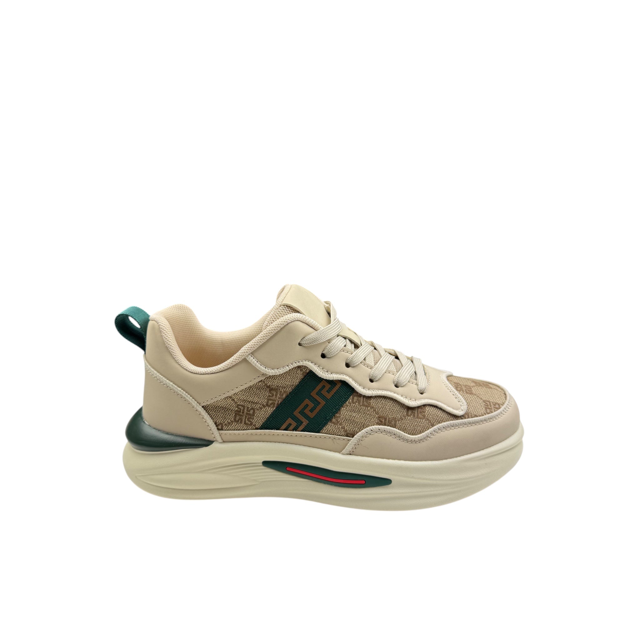 Adidași Bej cu Print Geometric și Detalii Verzi – Design Original & Sport-Casual