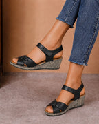 Sandale casual damă negre din piele naturală cu platformă