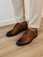 Pantofi eleganți bărbați maro coniac din piele naturală cu șireturi