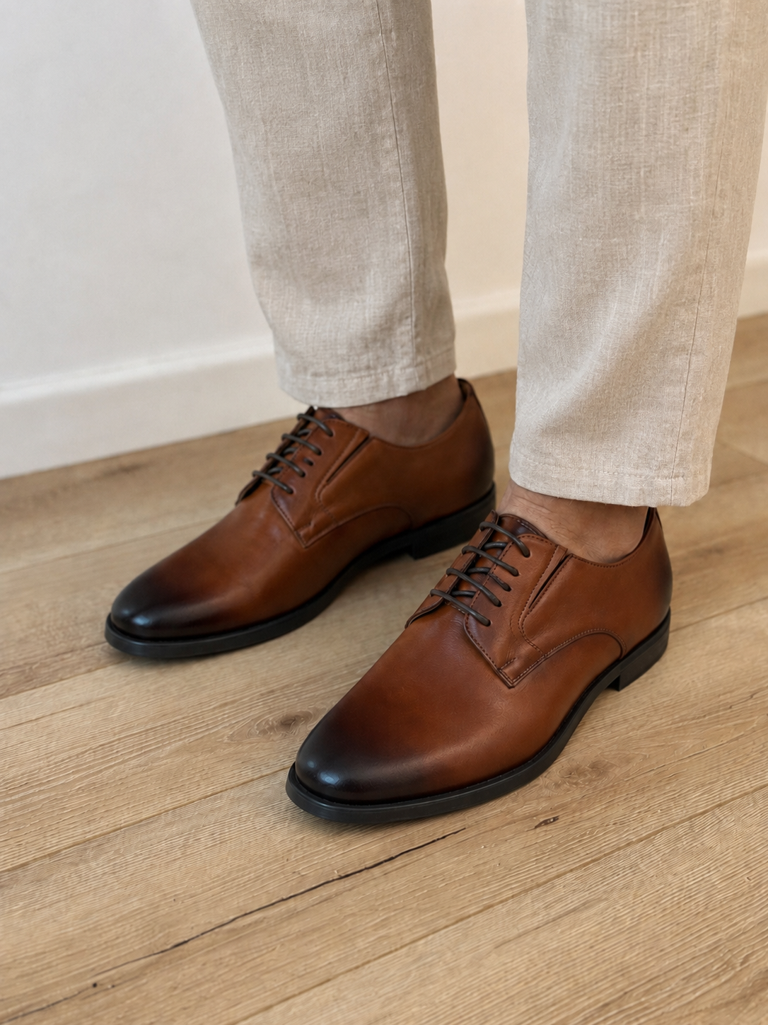 Pantofi eleganți bărbați maro coniac din piele naturală cu șireturi