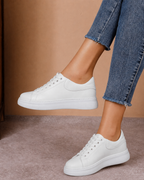Adidași casual damă albi din piele naturală, stil urban