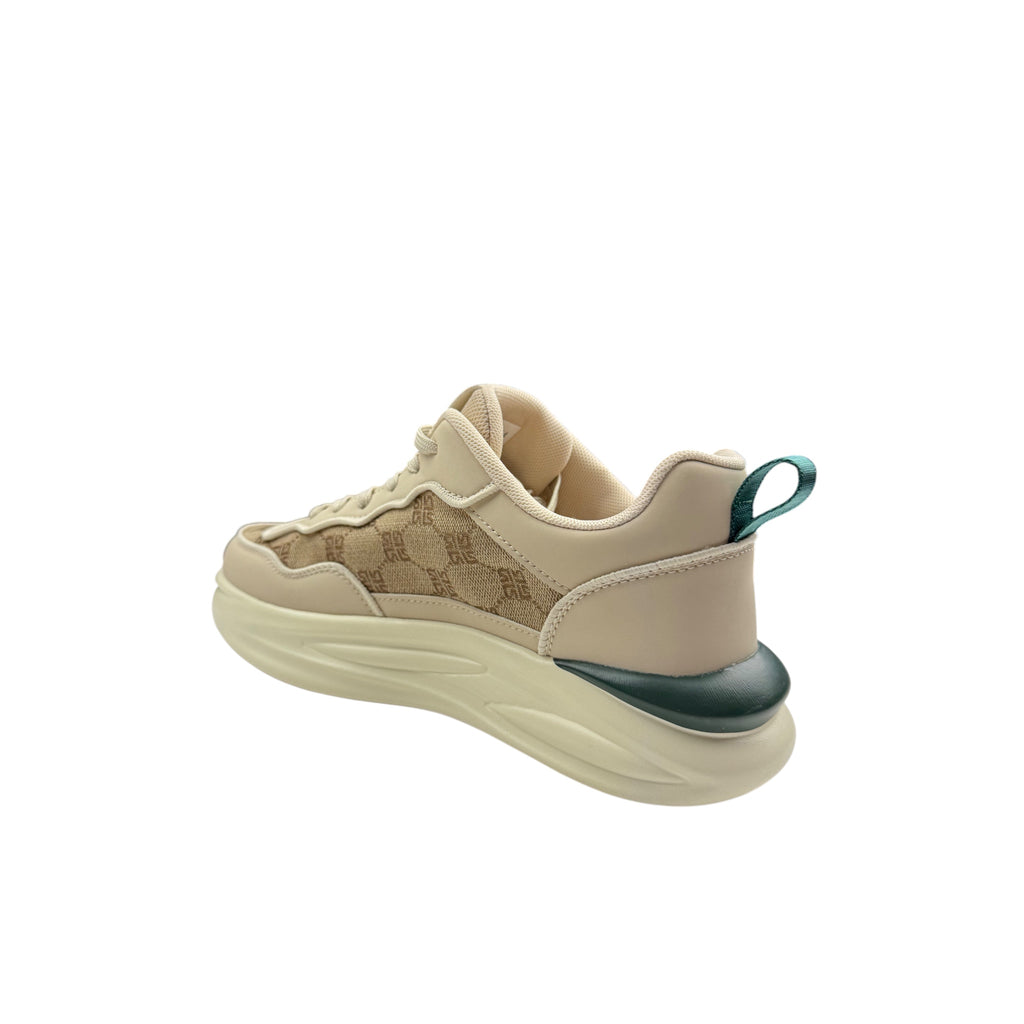 Adidași Bej cu Print Geometric și Detalii Verzi – Design Original & Sport-Casual