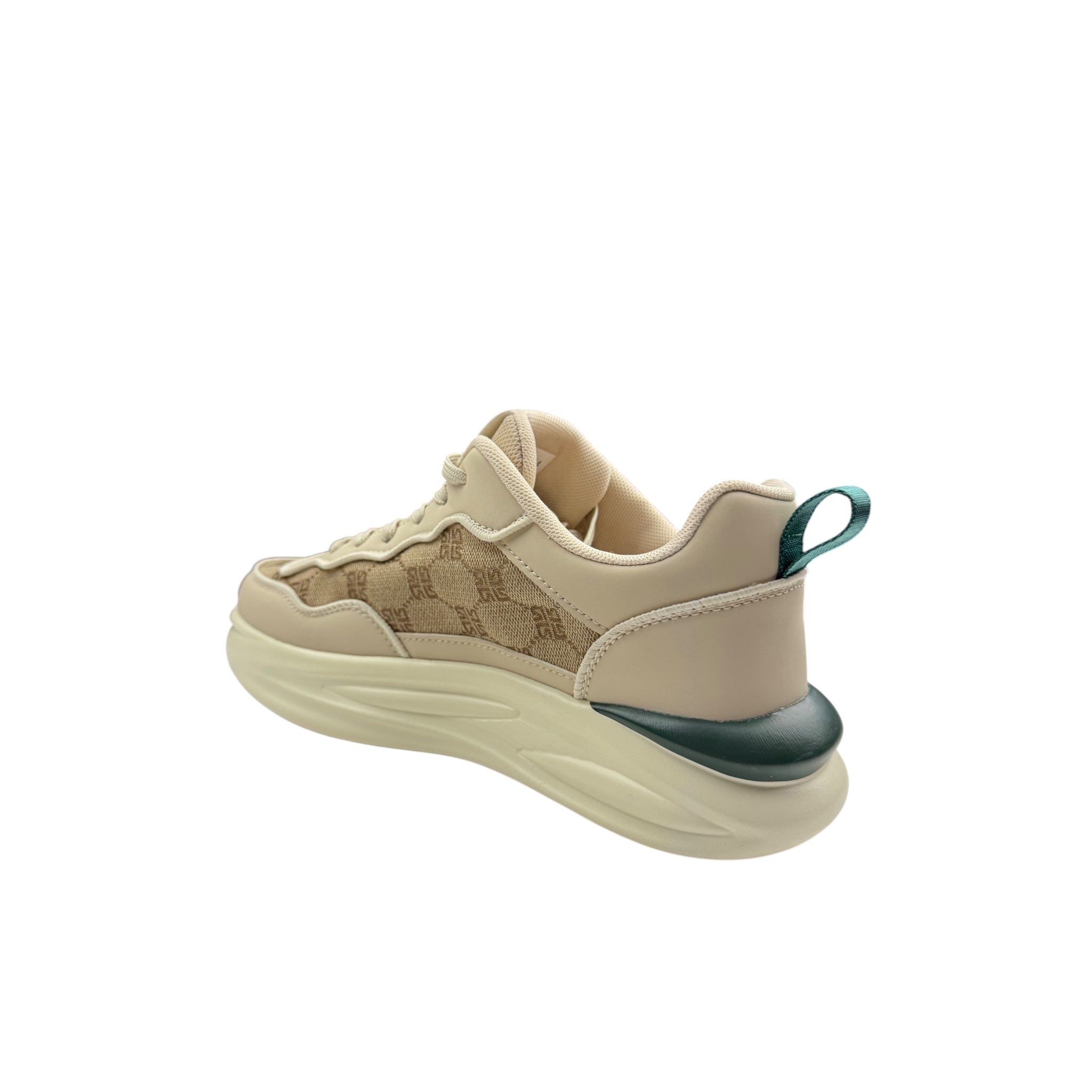 Adidași Bej cu Print Geometric și Detalii Verzi – Design Original & Sport-Casual